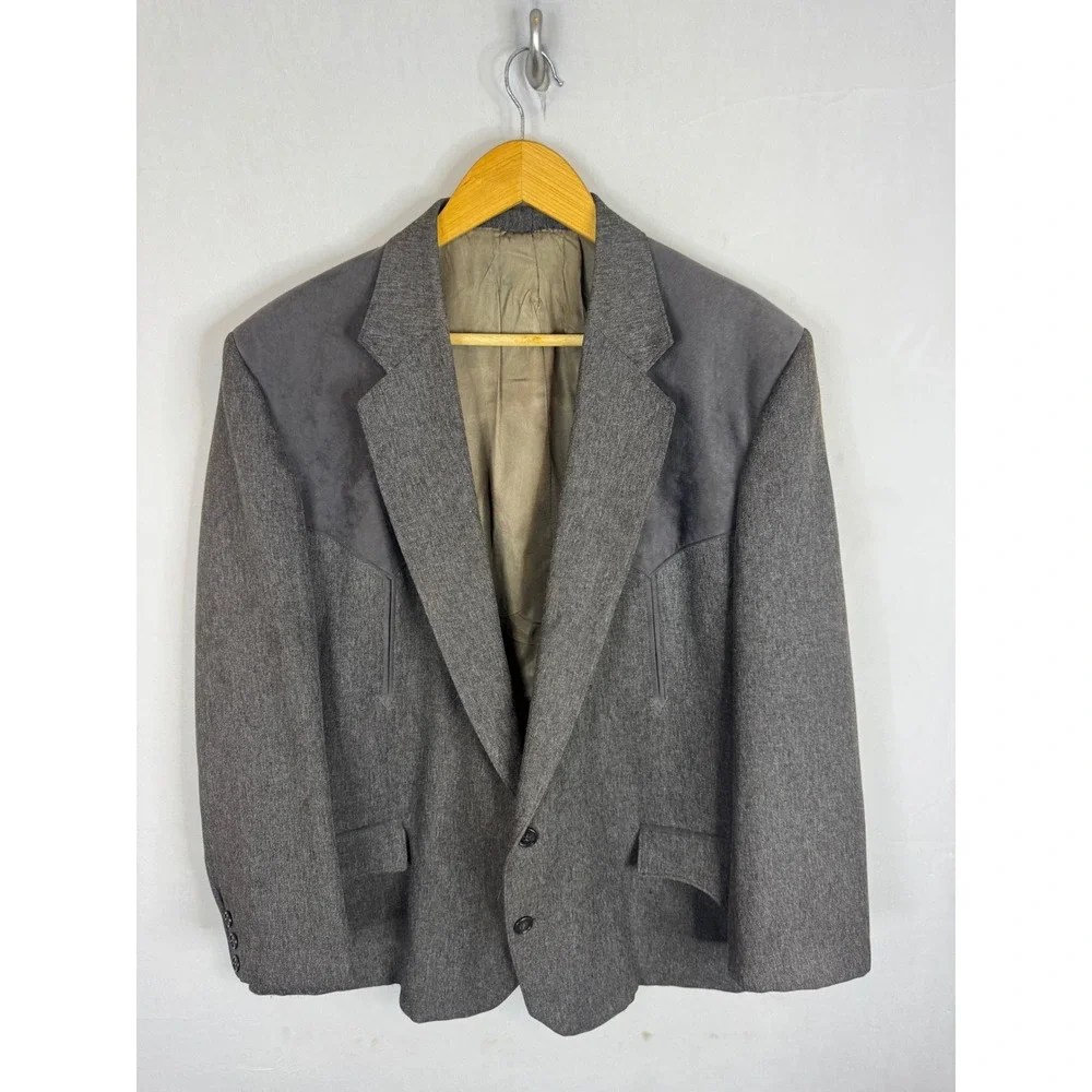 Circle S Mens Western Blazer Charcoal Brown Suede Yoke Sport Coat 44S Short USA